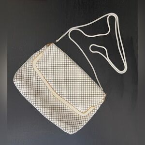 Vintage White and Gold Whiting & Davis white metal mesh crossbody evening bag